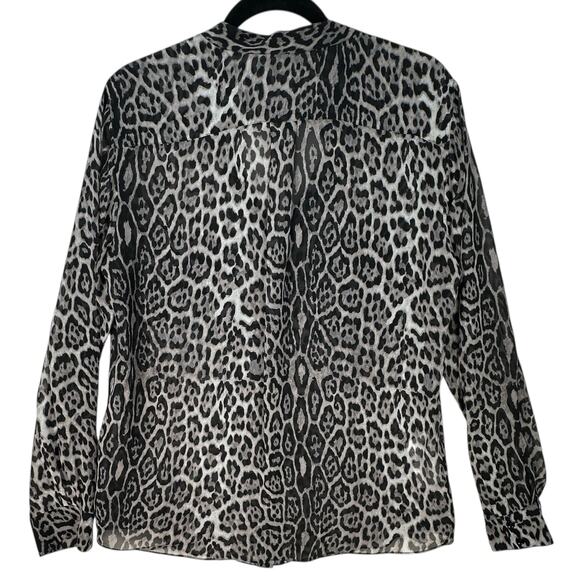 BCBG MAXAZRIA Anderson Sheer Silk Blouse Top Womens Large Button Leopard Animal - Picture 7 of 9